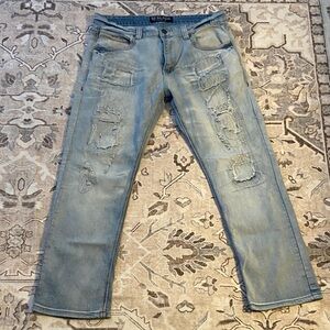 Black Brand Light Blue Distressed relaxed Straight Jeans